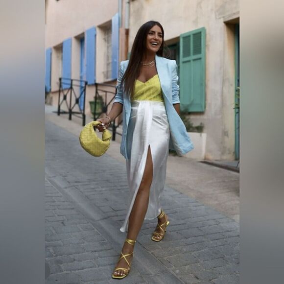 BLOGGERS FAV ZARA NWT XS SATIN DAPPED SKIRT White pearl - Picture 3 of 14